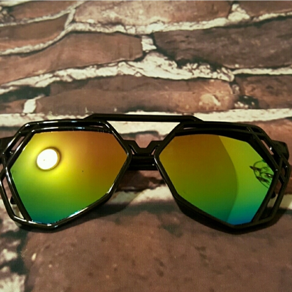 Black frame multi color tint sunglasses